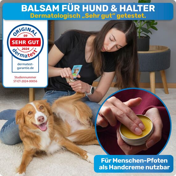 BluePet Pfotenbalsam Hund & Handcreme 50ml – Pfotenpflege Hund gegen trockene & rissige Pfoten und Nase – Natürlicher Schutz & Pflegebalsam für Hunde