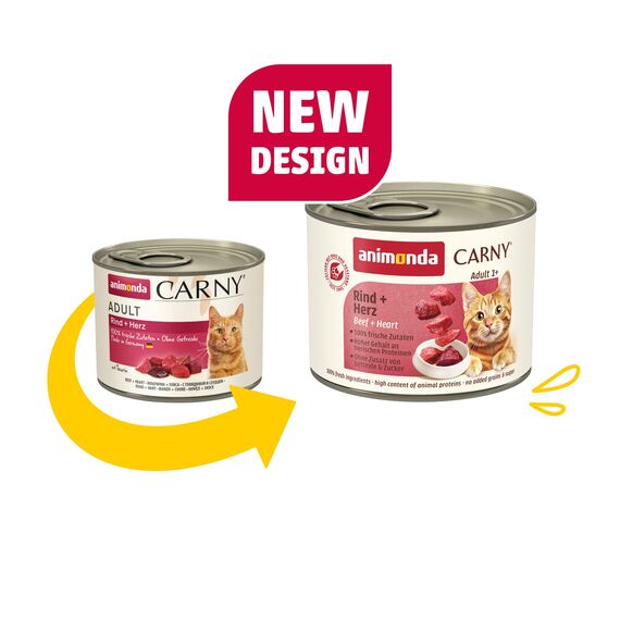 animonda Carny Katzen Nassfutter Rind + Herz (6 x 200g), getreidefreies Katzen Nassfutter ohne Zucker, mit frischen fleischigen Zutaten