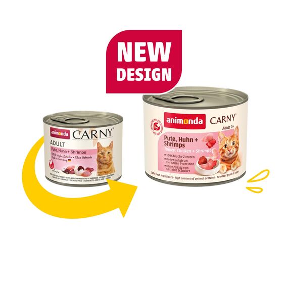 animonda Carny Katzen Nassfutter Pute + Huhn + Shrimps (6 x 200g), getreidefreies Katzen Nassfutter ohne Zucker, mit frischen fleischigen Zutaten