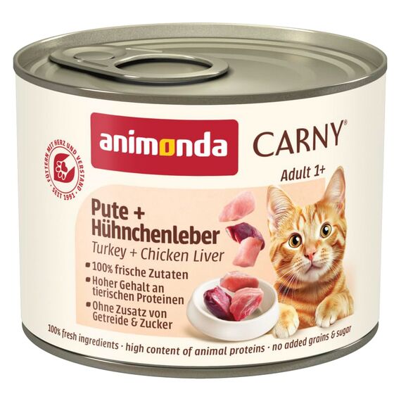 animonda Carny Katzen Nassfutter Pute + Hühnchenleber (6 x 200g), getreidefreies Katzen Nassfutter ohne Zucker, mit frischen fleischigen Zutaten