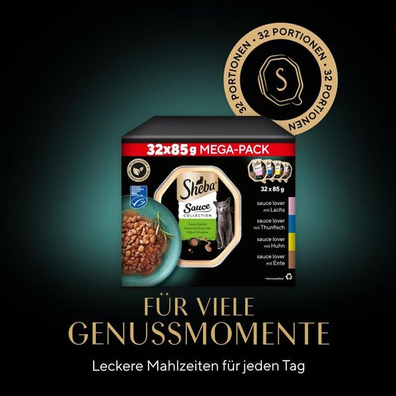SHEBA Schale Nassfutter Multipack Mega-Pack Sauce Collection Feine Vielfalt MSC-Zertifiziert 32 x 85g
