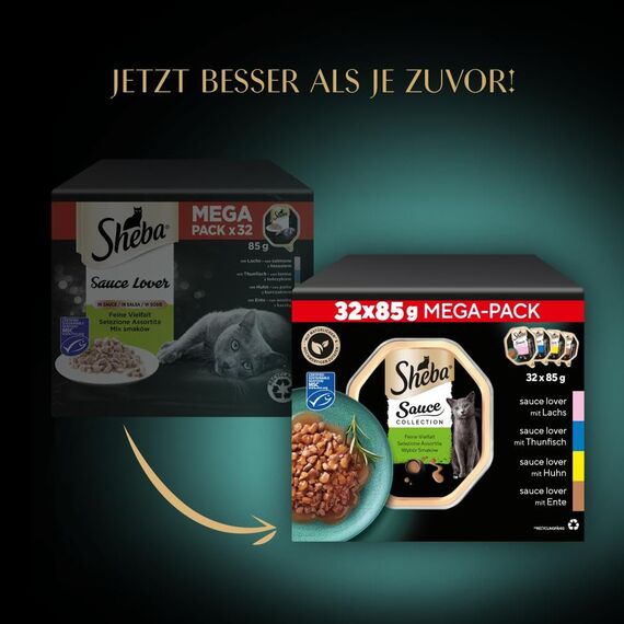 SHEBA Schale Nassfutter Multipack Mega-Pack Sauce Collection Feine Vielfalt MSC-Zertifiziert 32 x 85g