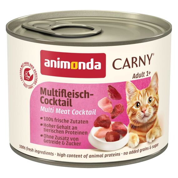 animonda Carny Katzen Nassfutter Multifleischcocktail (6 x 200g), getreidefreies Katzen Nassfutter ohne Zucker, mit frischen fleischigen Zutaten