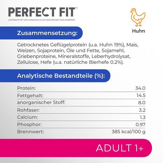 PERFECT FIT Adult Trockenfutter für erwachsene Katzen ab 1 Jahr - Huhn, 7 kg (1 Beutel)