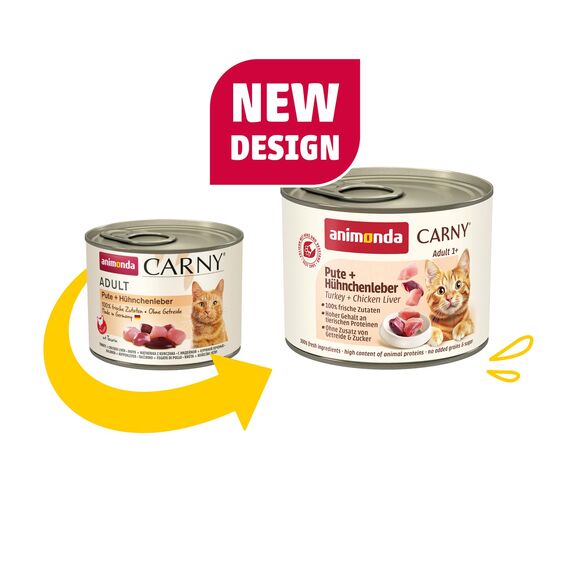 animonda Carny Katzen Nassfutter Pute + Hühnchenleber (6 x 200g), getreidefreies Katzen Nassfutter ohne Zucker, mit frischen fleischigen Zutaten