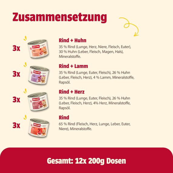 animonda Carny Adult Herzhafte Variation (12 x 200 g), Katzennassfutter für ausgewachsene Katzen, Nassfutter mit 100 % frischen, fleischlichen Zutaten, Katzenfutter ohne Getreide und Zucker