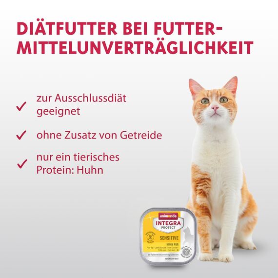 animonda INTEGRA PROTECT Sensitive Huhn Pur (16 x 100 g), Katzen Diätfutter bei Futtermittelallergie, sensitives Katzenfutter für allergische Katzen, Katzennassfutter ohne Getreide