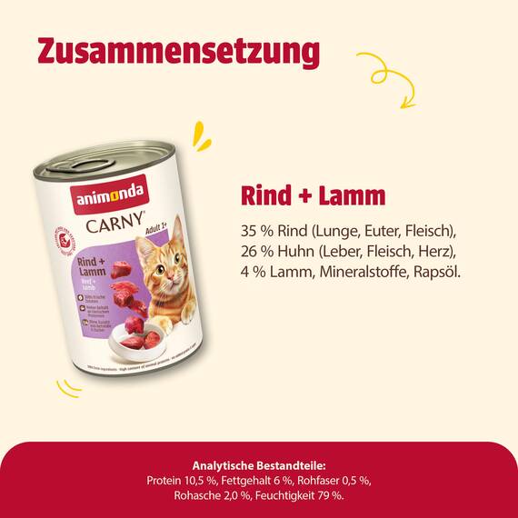 6 x Animonda Cat Dose Carny Adult Rind & Lamm 400 g, Nassfutter, Katzenfutter