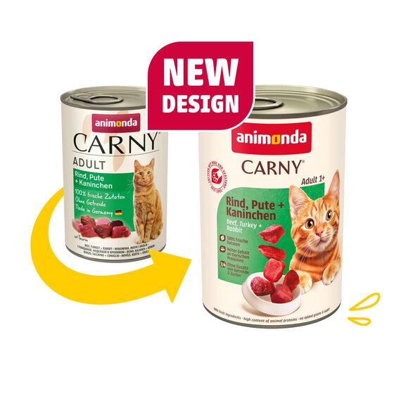 animonda Carny Katzen Nassfutter Rind + Pute + Kaninchen (6 x 400g), getreidefreies Katzen Nassfutter ohne Zucker, mit frischen fleischigen Zutaten