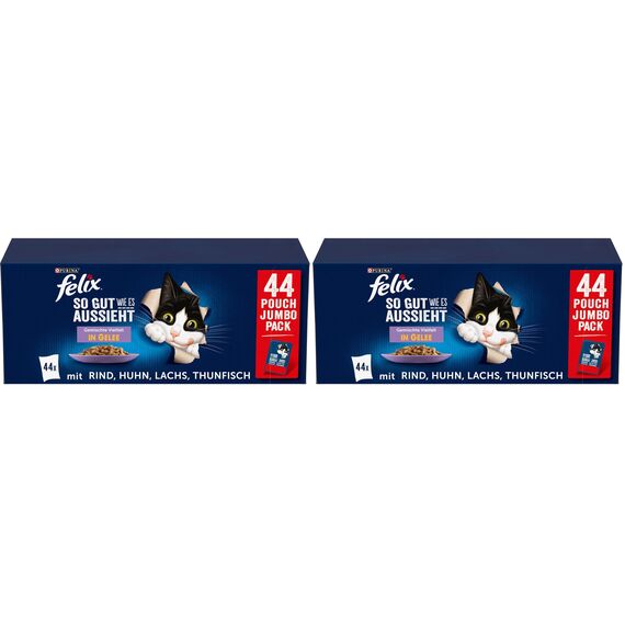 FELIX So gut wie es aussieht Gemischte Vielfalt in Gelee Katzennassfutter 88er Pack (88x 85g)