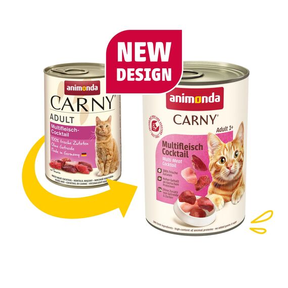 animonda Carny Katzen Nassfutter Multifleisch-Cocktail (6 x 400g), getreidefreies Katzen Nassfutter ohne Zucker, mit frischen fleischigen Zutaten