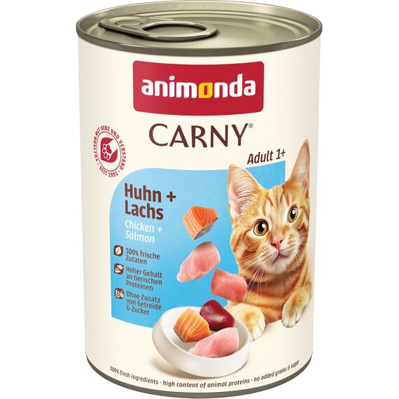 animonda Carny Adult Huhn + Lachs (6 x 400 g), Katzennassfutter für ausgewachsene Katzen, Nassfutter mit 100 % frischen, fleischlichen Zutaten, Katzenfutter ohne Getreide und Zucker