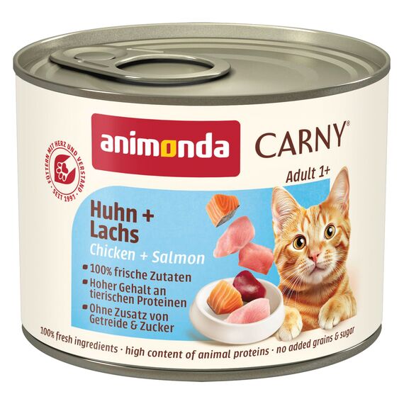 animonda Carny Katzen Nassfutter Huhn + Lachs (6 x 200g), getreidefreies Katzen Nassfutter ohne Zucker, mit frischen fleischigen Zutaten
