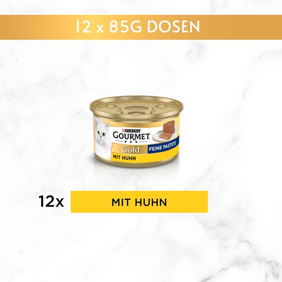 Gourmet Gold Feine Pastete Katzenfutter nass, mit Huhn, 12er Pack (12 x 85g)