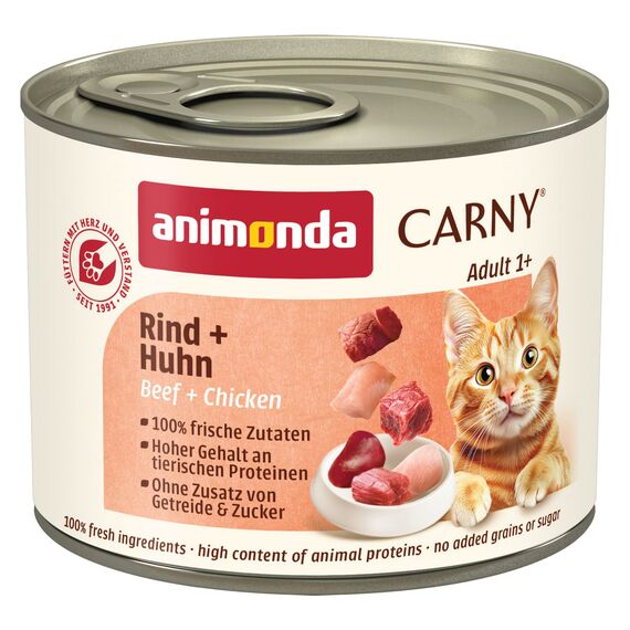 animonda Carny Katzen Nassfutter Rind + Huhn (6 x 200g), getreidefreies Katzen Nassfutter ohne Zucker, mit frischen fleischigen Zutaten