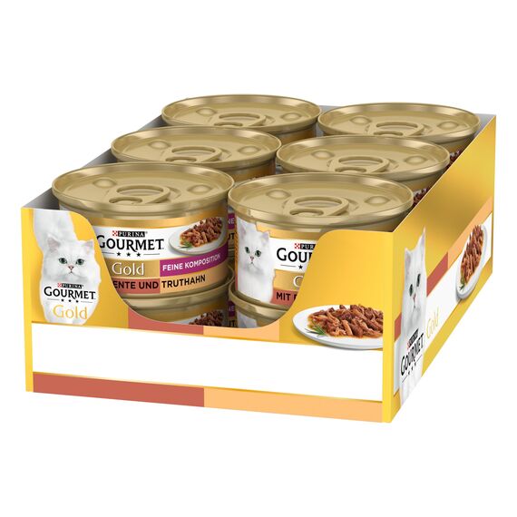 Gourmet Gold Feine Komposition Katzenfutter nass, mit Ente und Truthahn, 12er Pack (12 x 85g)