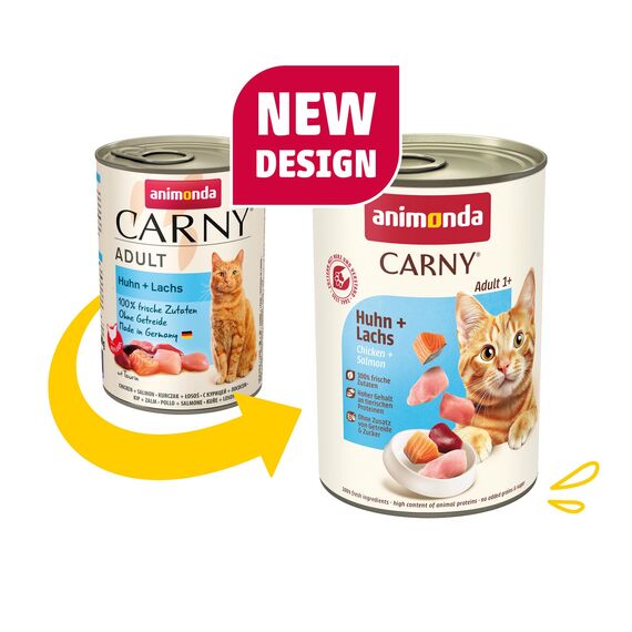 animonda Carny Adult Huhn + Lachs (6 x 400 g), Katzennassfutter für ausgewachsene Katzen, Nassfutter mit 100 % frischen, fleischlichen Zutaten, Katzenfutter ohne Getreide und Zucker