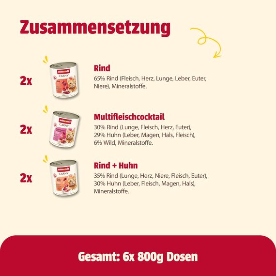 animonda Carny Adult Herzhafte Variation (6 x 800 g), Katzennassfutter für ausgewachsene Katzen, Nassfutter mit 100 % frischen, fleischlichen Zutaten, Katzenfutter ohne Getreide und Zucker