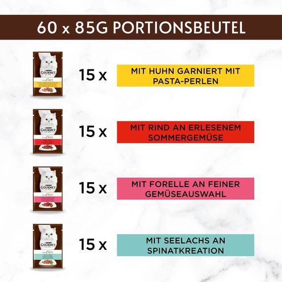 Gourmet A la Carte Katzenfutter nass, Sorten-Mix, 60er Pack (60 x 85g)