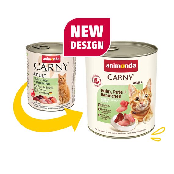 animonda Carny Katzen Nassfutter Huhn + Pute + Kaninchen (6 x 800g), getreidefreies Katzen Nassfutter ohne Zucker, mit frischen fleischigen Zutaten