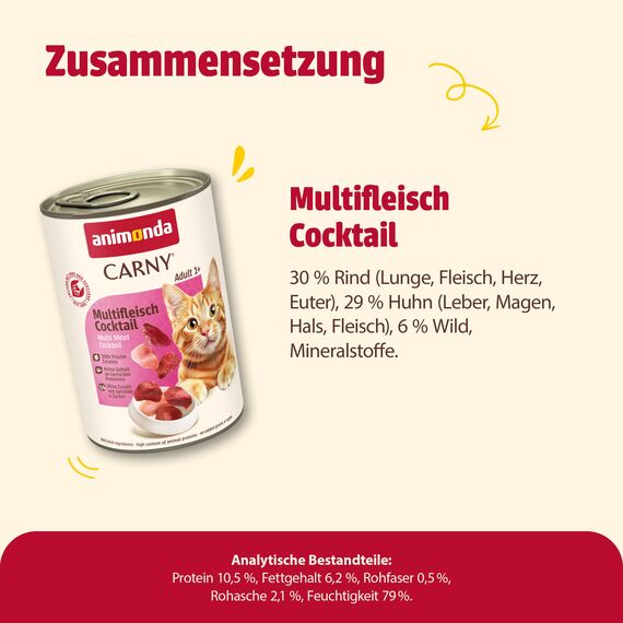 animonda Carny Katzen Nassfutter Multifleisch-Cocktail (6 x 400g), getreidefreies Katzen Nassfutter ohne Zucker, mit frischen fleischigen Zutaten
