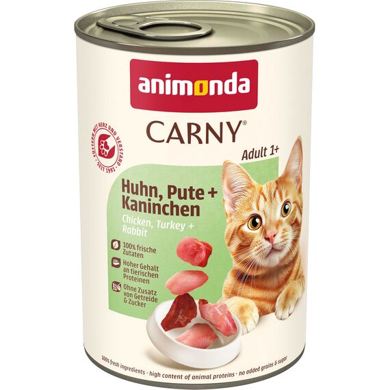 animonda Carny Adult Katzenfutter, Nassfutter für ausgewachsene Katzen, Huhn, Pute + Kaninchen, 6 x 400 g