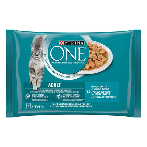 PURINA ONE Adult Katzenfutter nass, zarte Stückchen in Sauce mit Hochseefisch, 12er Pack (12 x 4 à 85g)