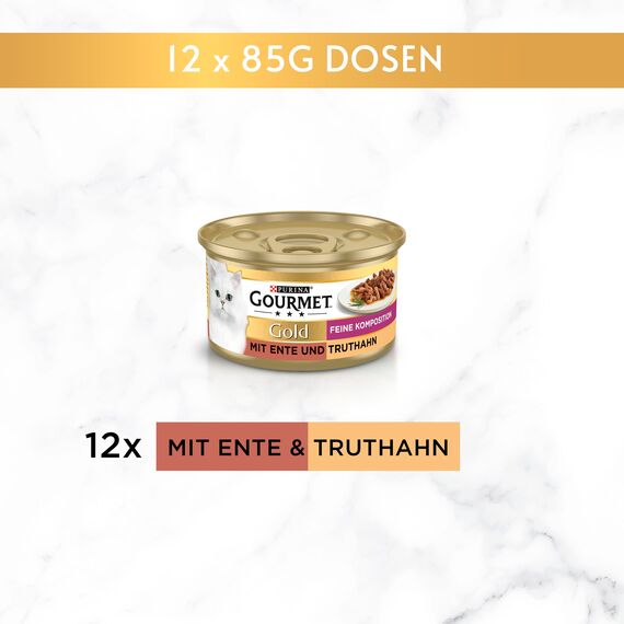 Gourmet Gold Feine Komposition Katzenfutter nass, mit Ente und Truthahn, 12er Pack (12 x 85g)