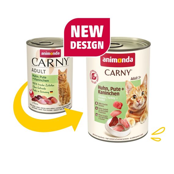 animonda Carny Adult Katzenfutter, Nassfutter für ausgewachsene Katzen, Huhn, Pute + Kaninchen, 6 x 400 g