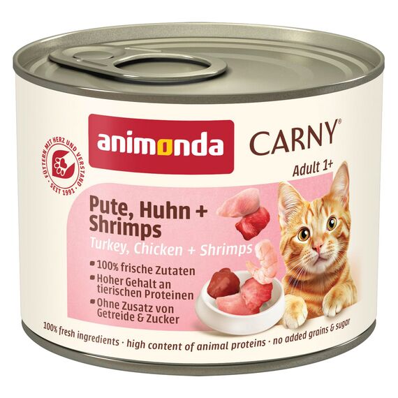 animonda Carny Katzen Nassfutter Pute + Huhn + Shrimps (6 x 200g), getreidefreies Katzen Nassfutter ohne Zucker, mit frischen fleischigen Zutaten