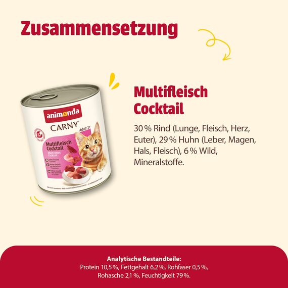 animonda Carny Katzen Nassfutter Multifleisch-Cocktail (6 x 800g), getreidefreies Katzen Nassfutter ohne Zucker, mit frischen fleischigen Zutaten