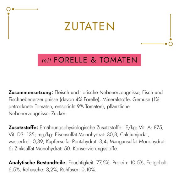 Gourmet Gold Feine Pastete mit Gemüse Katzenfutter nass, mit Forelle und Tomaten, 12er Pack (12 x 85g)