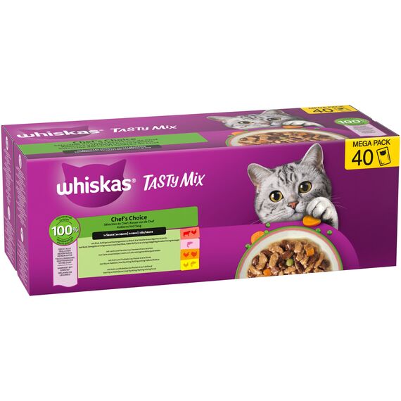 WHISKAS TASTY MIX Nassfutter in Sauce für Katzen 40 x 85g Chef’s Choice