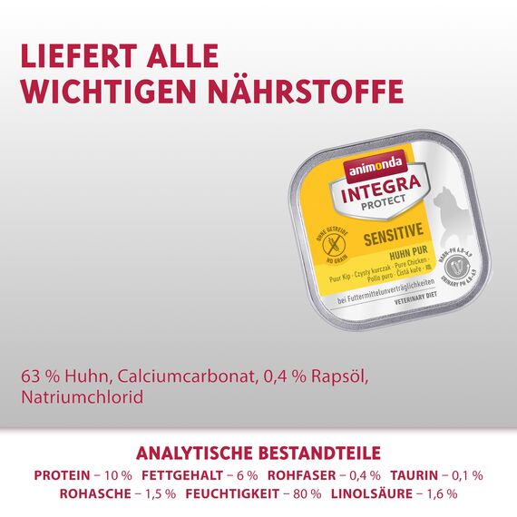 animonda INTEGRA PROTECT Sensitive Huhn Pur (16 x 100 g), Katzen Diätfutter bei Futtermittelallergie, sensitives Katzenfutter für allergische Katzen, Katzennassfutter ohne Getreide