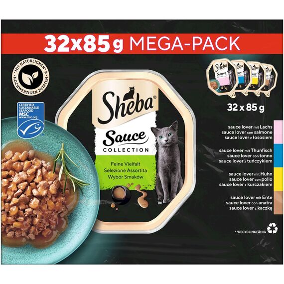 SHEBA Schale Nassfutter Multipack Mega-Pack Sauce Collection Feine Vielfalt MSC-Zertifiziert 32 x 85g