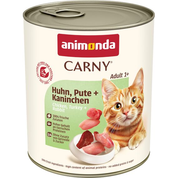 animonda Carny Katzen Nassfutter Huhn + Pute + Kaninchen (6 x 800g), getreidefreies Katzen Nassfutter ohne Zucker, mit frischen fleischigen Zutaten