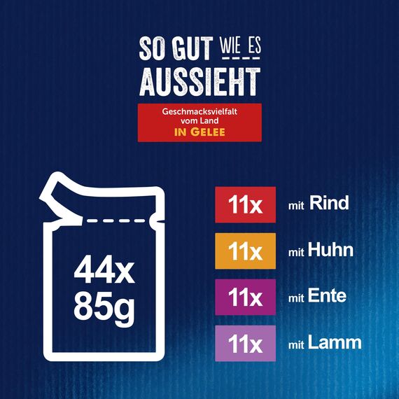 Felix So gut wie es aussieht Geschmacksvielfalt vom Land in Gelee Katzennassfutter, 44er Pack (44 x 85g)