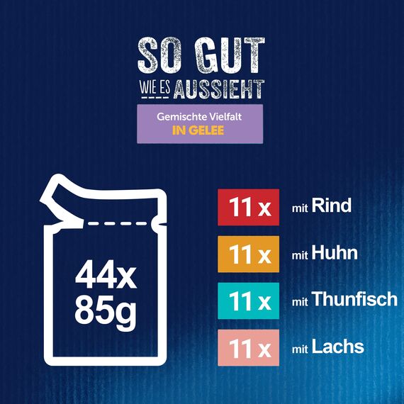 FELIX So gut wie es aussieht Gemischte Vielfalt in Gelee Katzennassfutter 88er Pack (88x 85g)