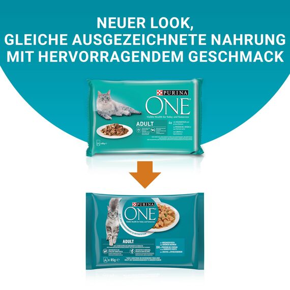 PURINA ONE Adult Katzenfutter nass, zarte Stückchen in Sauce mit Hochseefisch, 12er Pack (12 x 4 à 85g)
