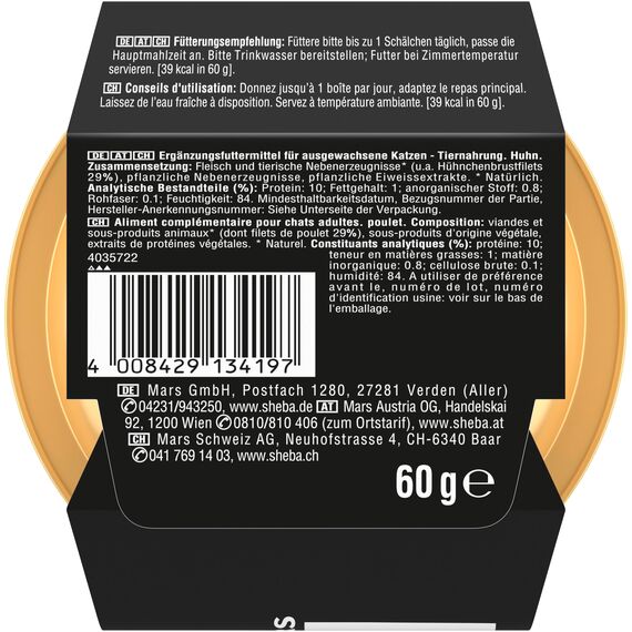 SHEBA Filets Adult Katzenfutter in Sauce mit Huhn 16 x 60g Schale