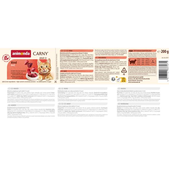 animonda Carny Adult Herzhafte Variation (12 x 200 g), Katzennassfutter für ausgewachsene Katzen, Nassfutter mit 100 % frischen, fleischlichen Zutaten, Katzenfutter ohne Getreide und Zucker