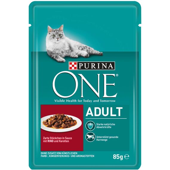 PURINA ONE Katzennassfutter, hochwertige Katzennahrung, reich an Vitaminen und Mineralstoffen, 24er Pack (24 x 85 g Beutel)