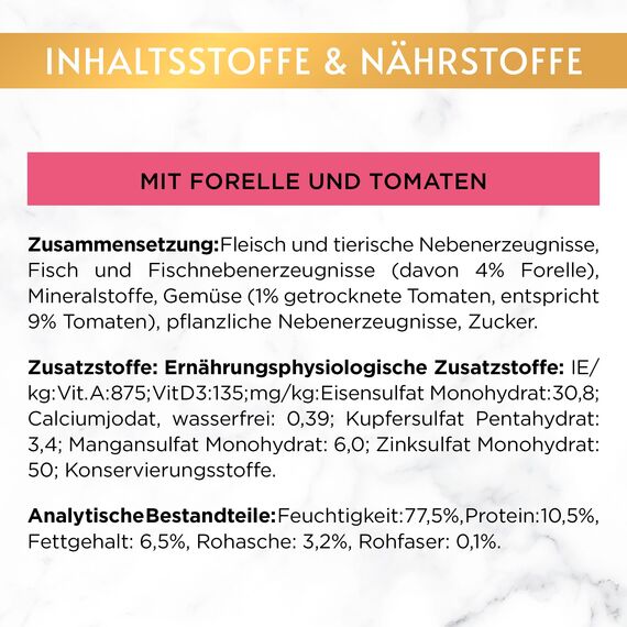 Gourmet Gold Feine Pastete mit Gemüse Katzenfutter nass, mit Forelle und Tomaten, 12er Pack (12 x 85g)