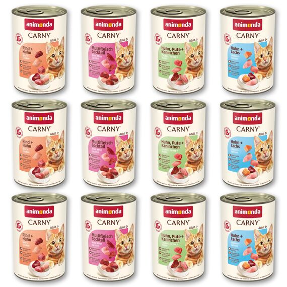 animonda Carny Adult Gourmet Selection, Mixpack (12x400g), Katzennassfutter für ausgewachsene Katzen, Nassfutter mit 100% frischen, fleischlichen Zutaten, Katzenfutter ohne Getreide und Zucker