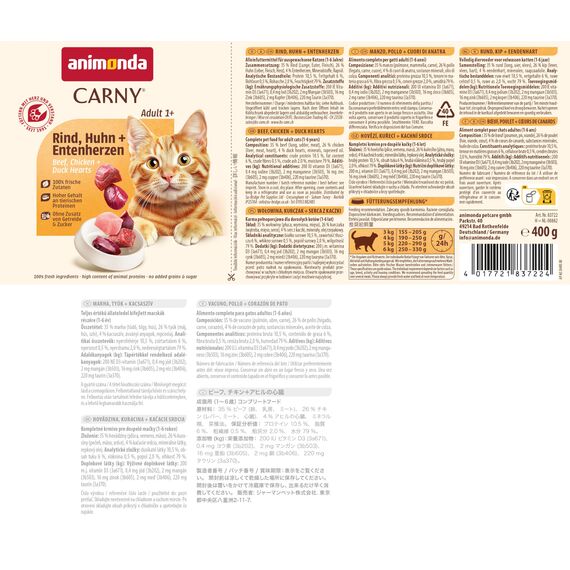 animonda Carny Katzen Nassfutter, Sorten Mix "Kräftige Variation" (12 x 400g), getreidefreies Katzennassfutter ohne Zucker für ausgewachsene Katzen mit frischen fleischigen Zutaten