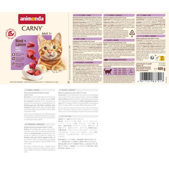 6 x Animonda Cat Dose Carny Adult Rind & Lamm 400 g, Nassfutter, Katzenfutter
