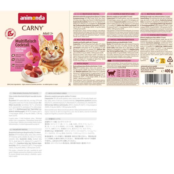 animonda Carny Katzen Nassfutter Multifleisch-Cocktail (6 x 400g), getreidefreies Katzen Nassfutter ohne Zucker, mit frischen fleischigen Zutaten
