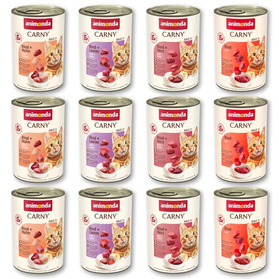 animonda Carny Adult Herzhafte Variation (12 x 400 g), Katzennassfutter für ausgewachsene Katzen, Nassfutter mit 100 % frischen, fleischlichen Zutaten, Katzenfutter ohne Getreide und Zucker