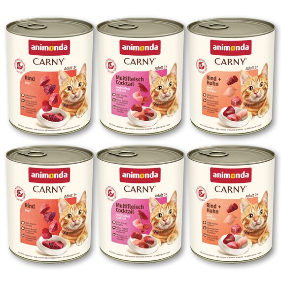 animonda Carny Adult Herzhafte Variation (6 x 800 g), Katzennassfutter für ausgewachsene Katzen, Nassfutter mit 100 % frischen, fleischlichen Zutaten, Katzenfutter ohne Getreide und Zucker