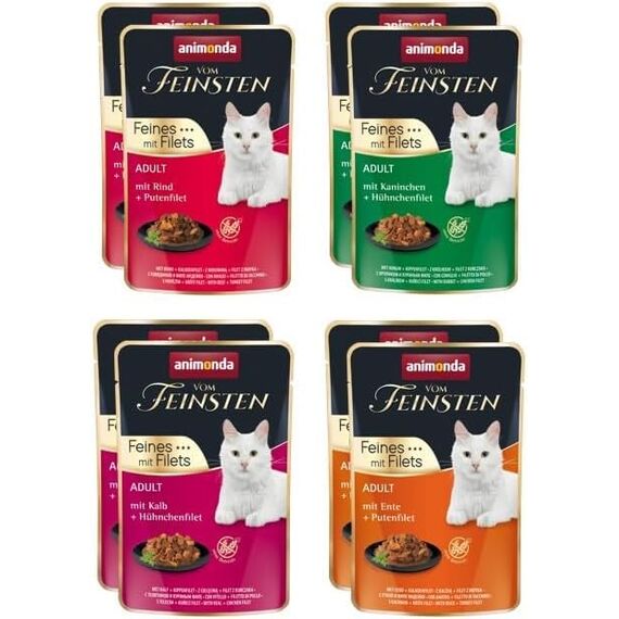 animonda vom Feinsten Katzennassfutter Selection mit Filets, 8 Portionsbeutel (8 x 85 g), getreidefreies Katzenfutter nass ohne Zucker, mit fleischigen Zutaten, Sortenmix